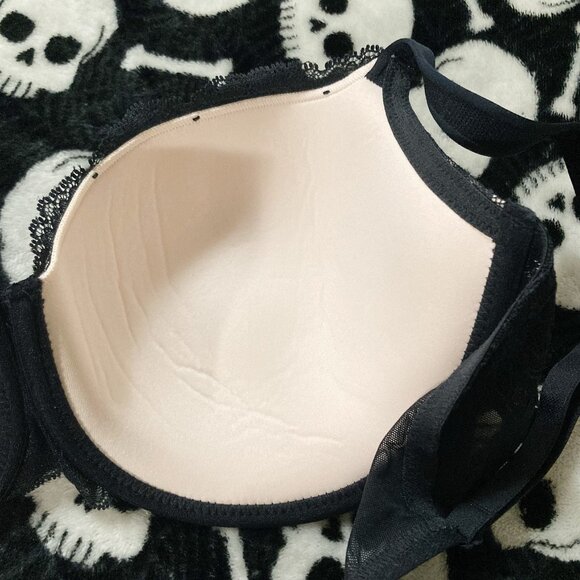 LA SENZA 34DD Black and nude pink floral lace underwire bra w/ clear rhinestones - Picture 12 of 13